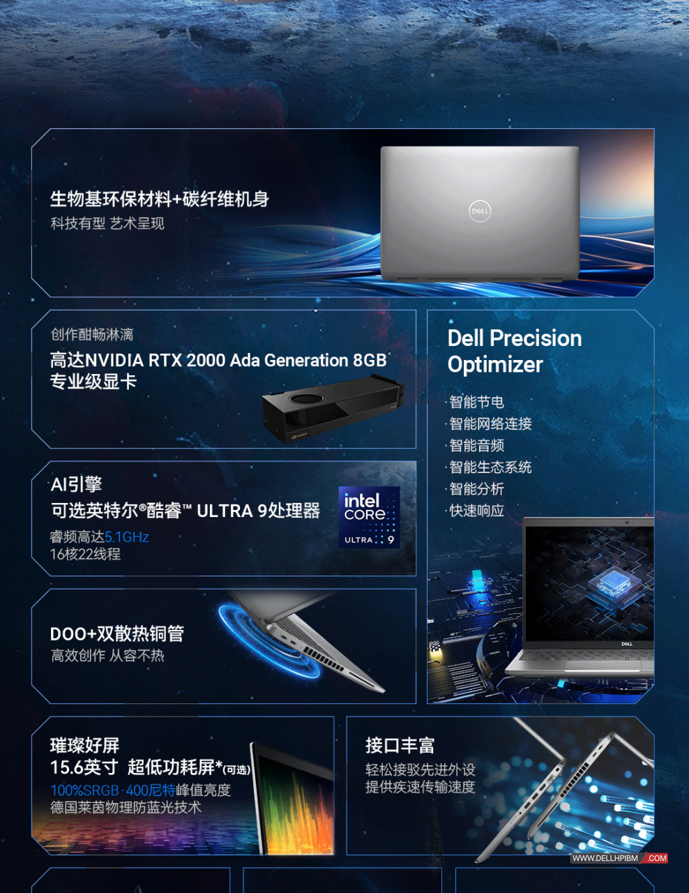 戴尔Dell Precision 3591移动工作站(英特尔酷睿 Ultra 7-155H 十六核心|64GB内存|1TB PCIe固态硬盘|500Ada-4GB显卡|15.6英寸|三年保修)